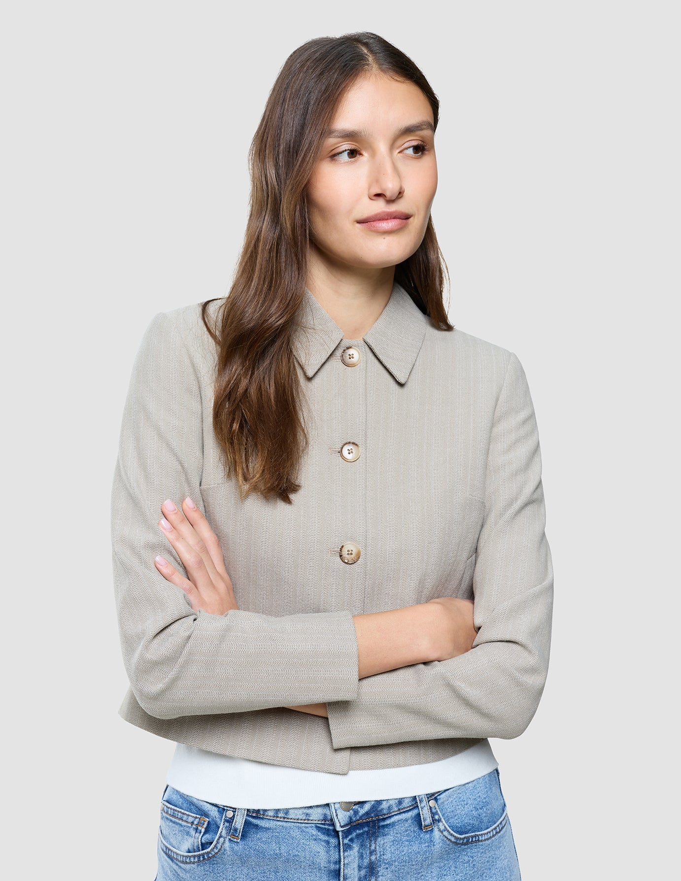 Women Serene Short Jacket Burnt Sugar Herringbone